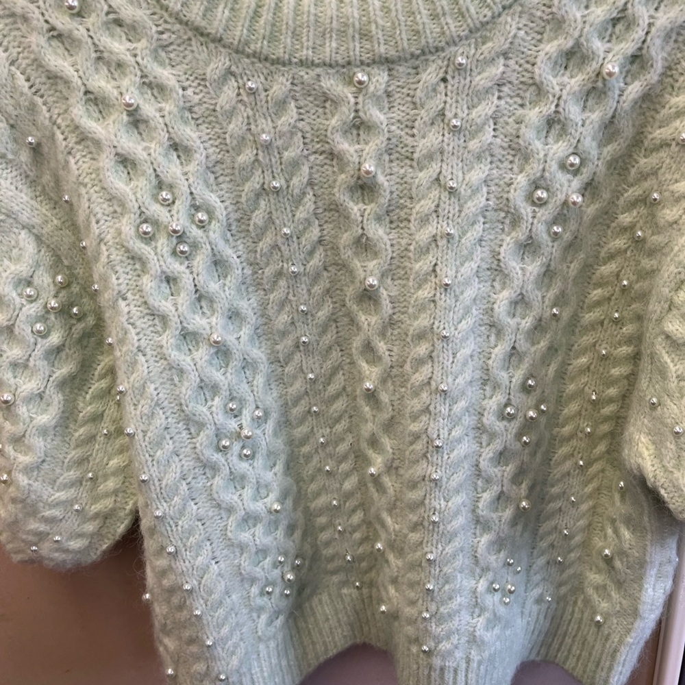 Zara Mint Green Sweater with Pearl Detailing- holiday perfect ! size small euc - Picture 10 of 15